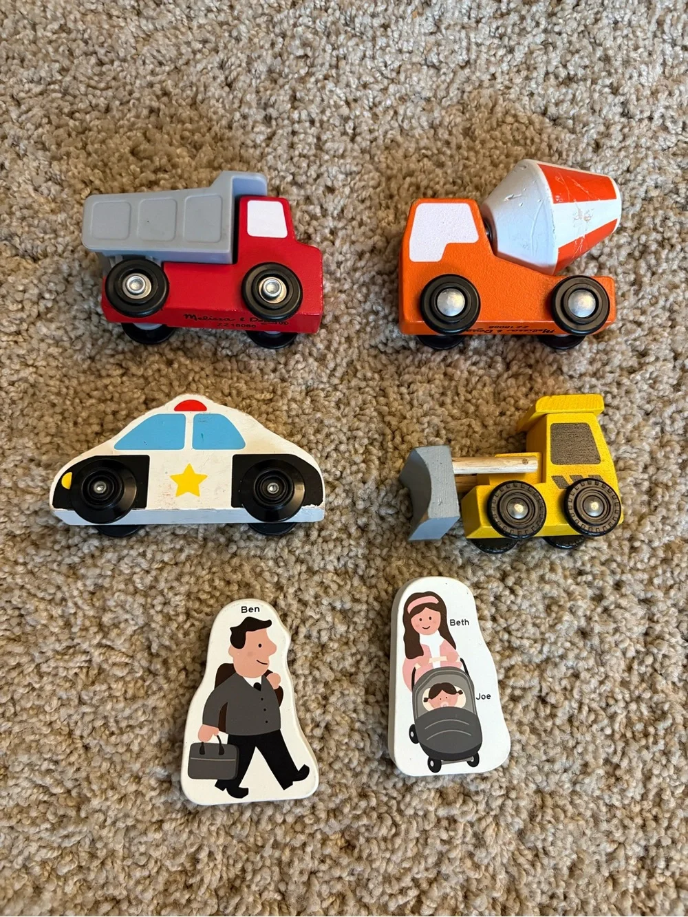 Melissa & Doug Wooden Vehicles and Family Figures - Multi Color Kids Toy Set